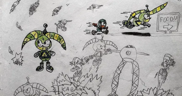 Adrian's childhood sketches of Sonic-inspired characters