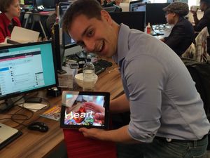 Adrian demonstrating the Medikidz AR heart app in 2014