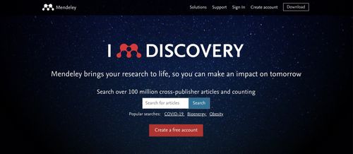 Mendeley search homepage