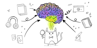 Brain cat cartoon sketch
