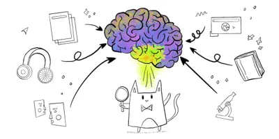 Brain cat cartoon sketch