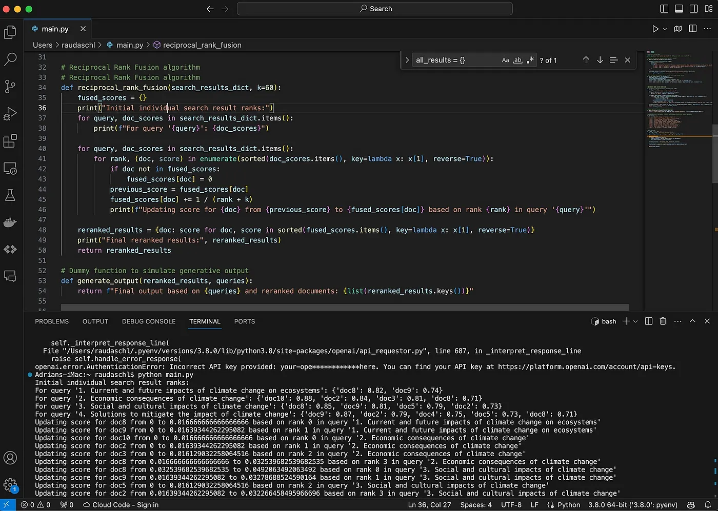 RAG-Fusion Code Example. Image by author.