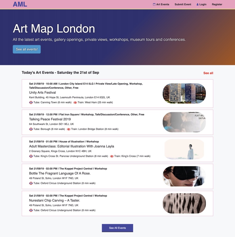 Art Map London Event Listings Page