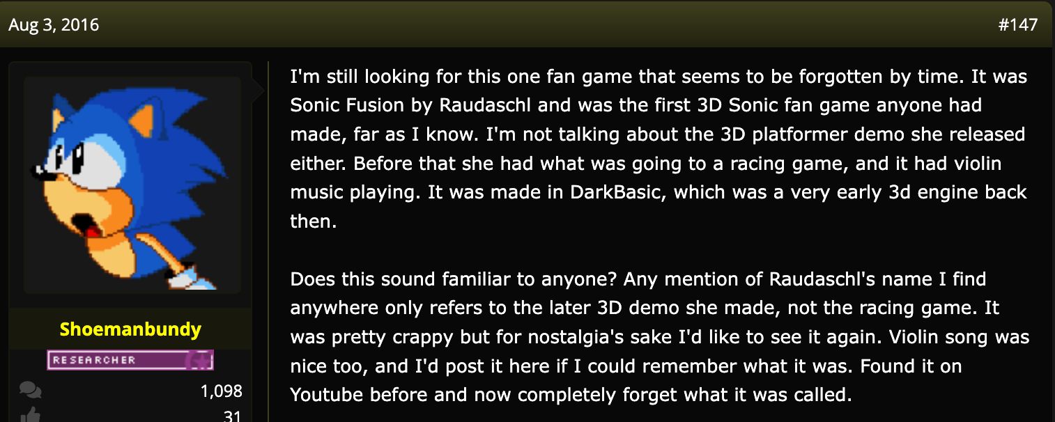 Forum post about Sonic Fusion