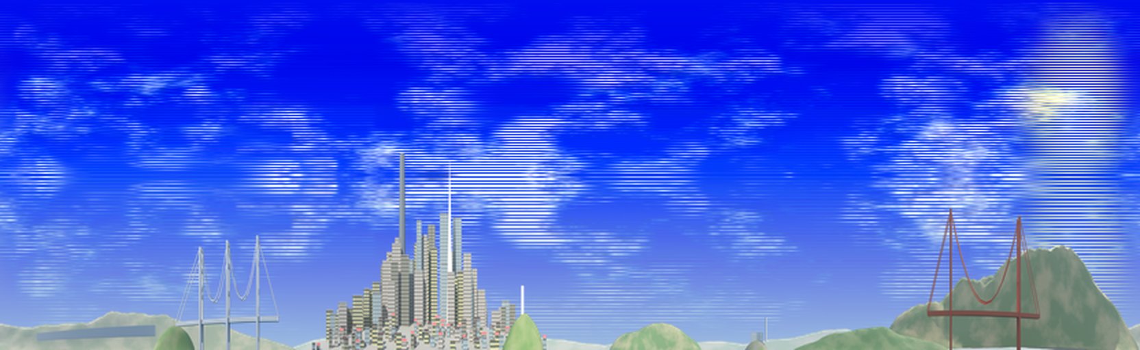 A 360 degree panorama of a San Francisco style bay under a blue Sonic R sky