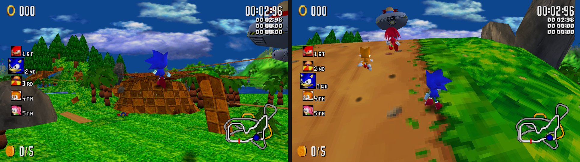 Before and after: the same track with the road missing, then with the road restored