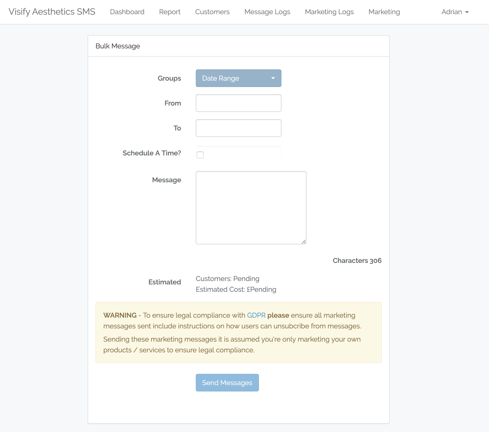 Bulk messaging interface
